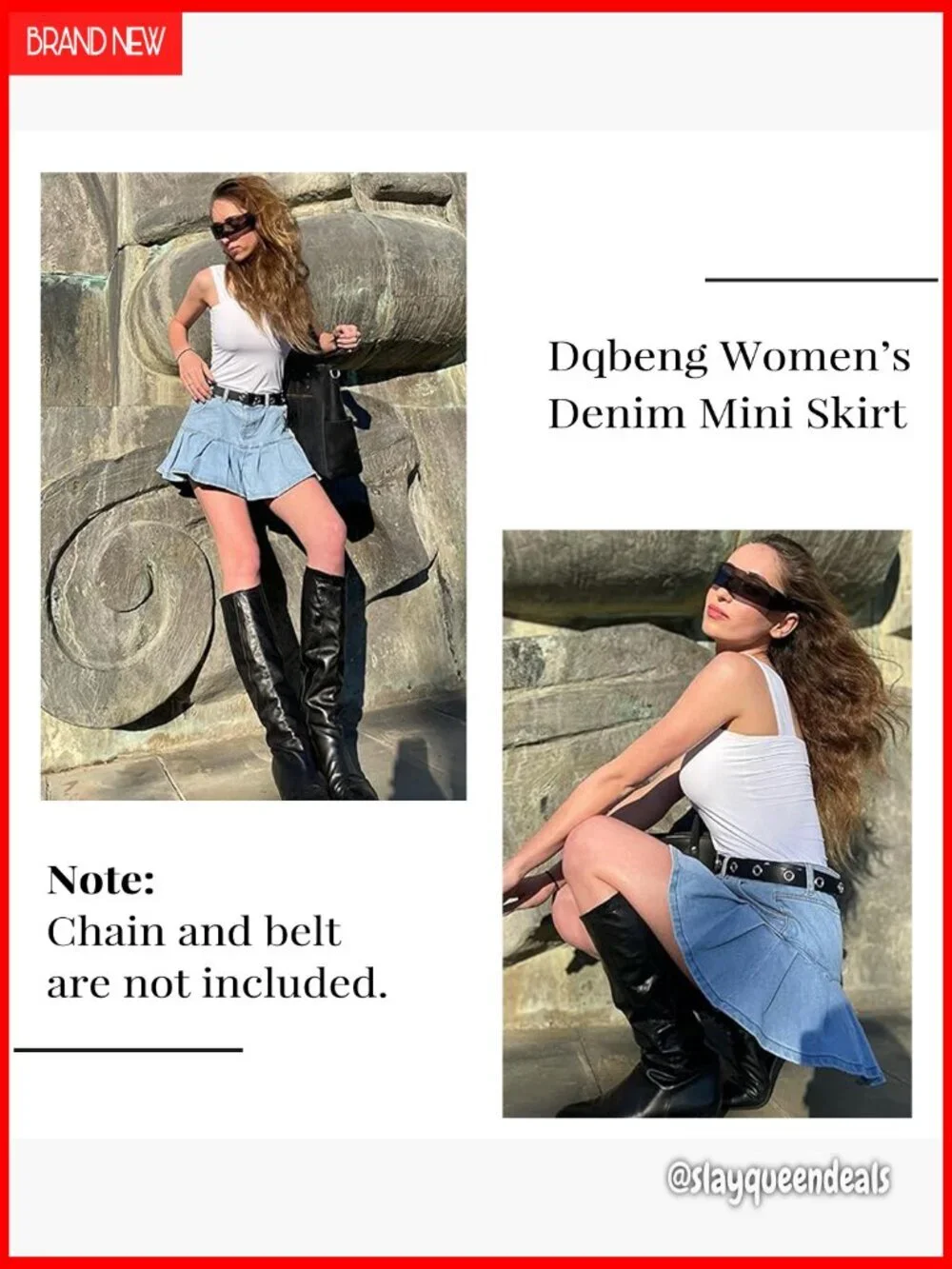 Pleated Denim Mini Skirt High Waist A-Line Slim Fit with Pockets